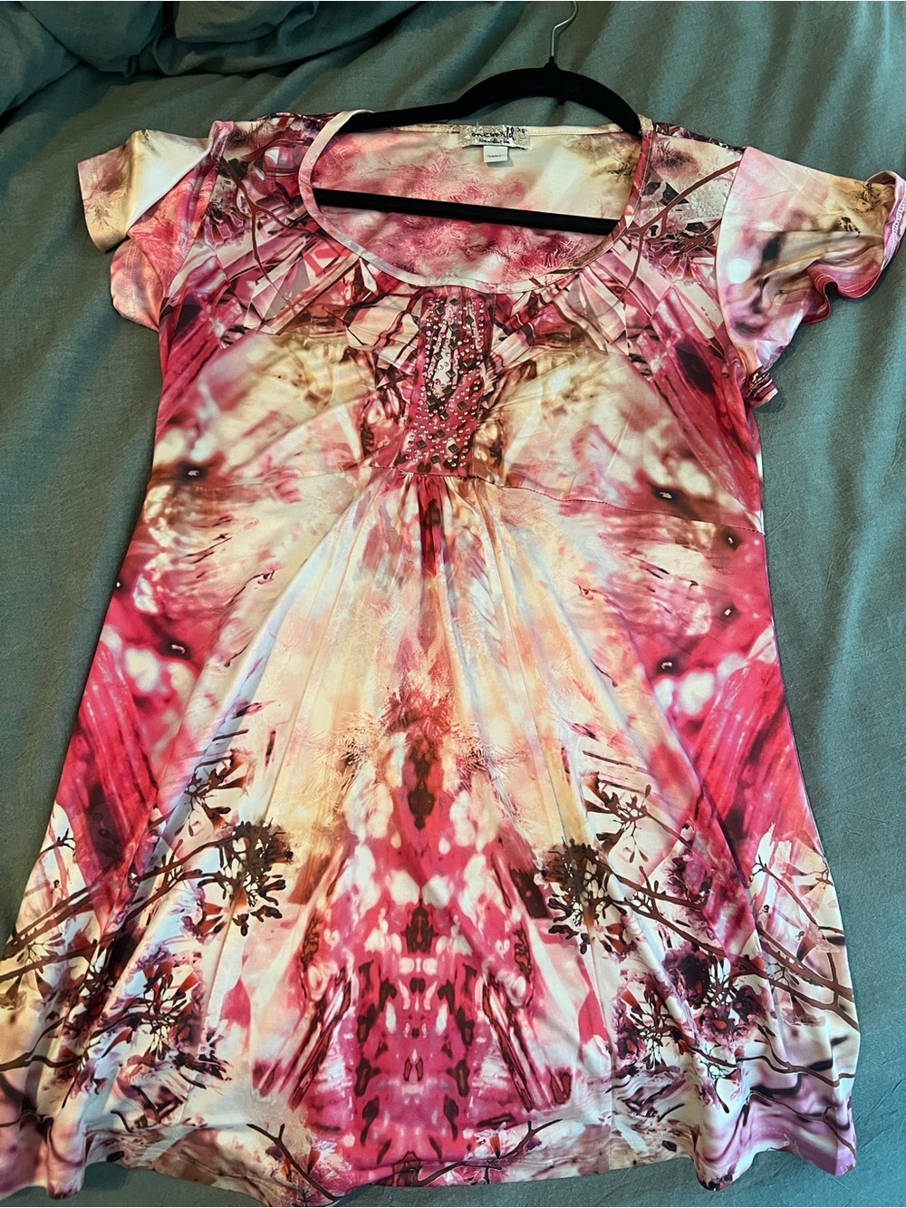 ONE WORLD Pink Floral Embellished Tunic Top
